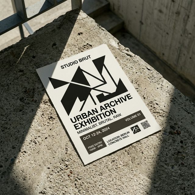 Mockup de design éditorial et affiche print premium posé sur une surface en béton brut